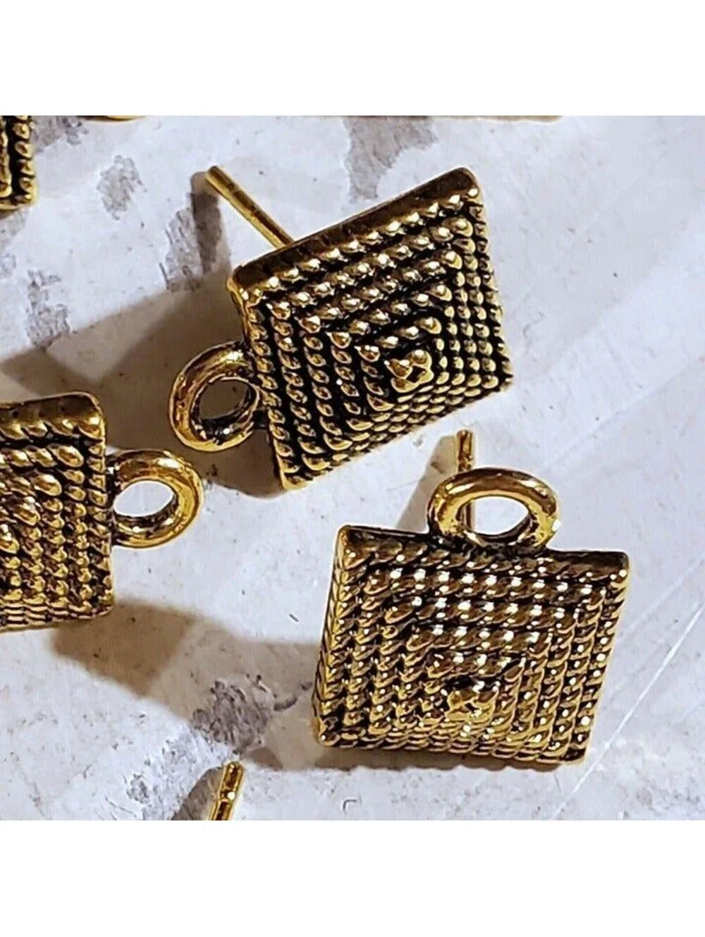 Avant Garde Antique Gold Egyptian Pyramid Dotted Earring Post Findings 2 pcs